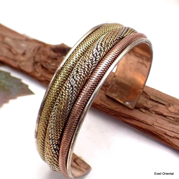 Bracelet tibétain authentique torsadé cuivre et laiton - Bijoux en Cuivre