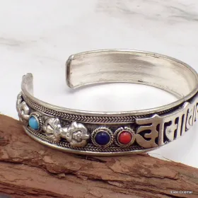 Bracelet tibétain en métal blanc Mantra - Bracelets tibétains bouddhistes