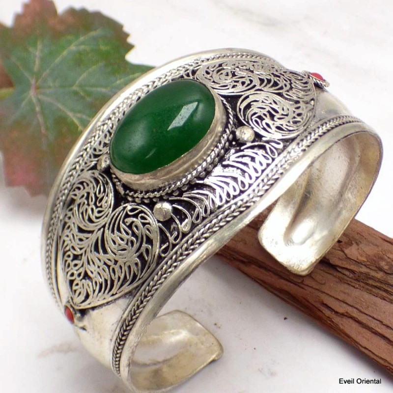 Gros Bracelet tibétain Onyx vert et dordjé 