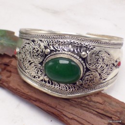 Gros Bracelet tibétain Onyx vert et dordjé 