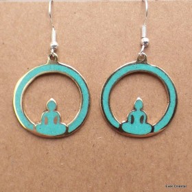 Boucle d'oreille bouddhiste Bouddha sur Lune Boucles d'oreilles tibétaines PBO6