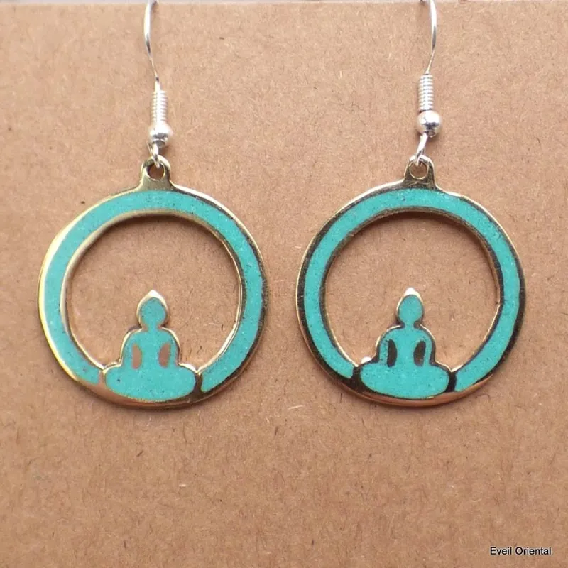 Boucle d'oreille tibétaines bouddhiste Bouddha sur Lune - Boucles d'oreilles tibétaines