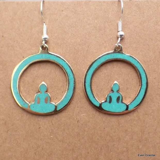 Boucle d'oreille tibétaines bouddhiste Bouddha sur Lune - Boucles d'oreilles tibétaines