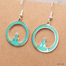 Boucle d'oreille bouddhiste Bouddha sur Lune Boucles d'oreilles tibétaines PBO6