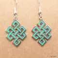 Boucle d'oreille tibétaines bouddhiste Noeud sans fin turquoise - Boucles d'oreilles tibétaines