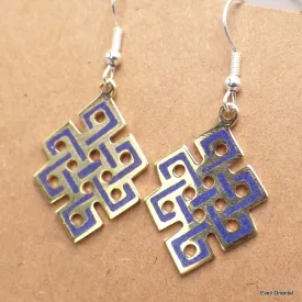 Boucle d'oreille tibétaines bouddhiste Noeud sans fin Lapis - Boucles d'oreilles tibétaines