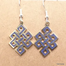 Boucle d'oreille tibétaines bouddhiste Noeud sans fin Lapis - Boucles d'oreilles tibétaines