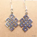 Boucle d'oreille tibétaines bouddhiste Noeud sans fin Lapis - Boucles d'oreilles tibétaines