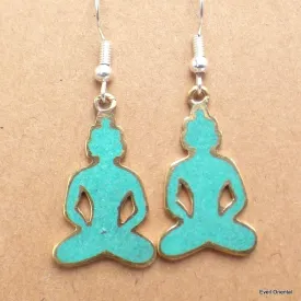 Boucle d'oreille tibétaines bouddhiste Bouddha turquoise - Boucles d'oreilles tibétaines
