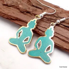 Boucle d'oreille tibétaines bouddhiste Bouddha turquoise - Boucles d'oreilles tibétaines