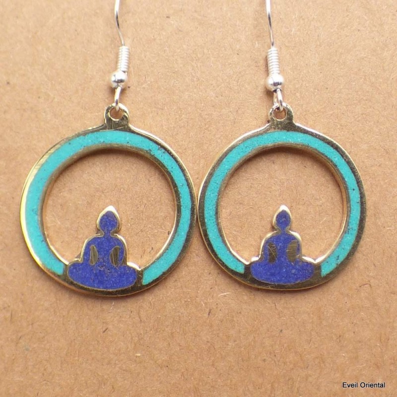 Boucle d'oreille Bouddha lapis sur lune 