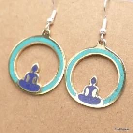 Boucle d'oreille tibétaines Bouddha lapis sur lune - Boucles d'oreilles tibétaines