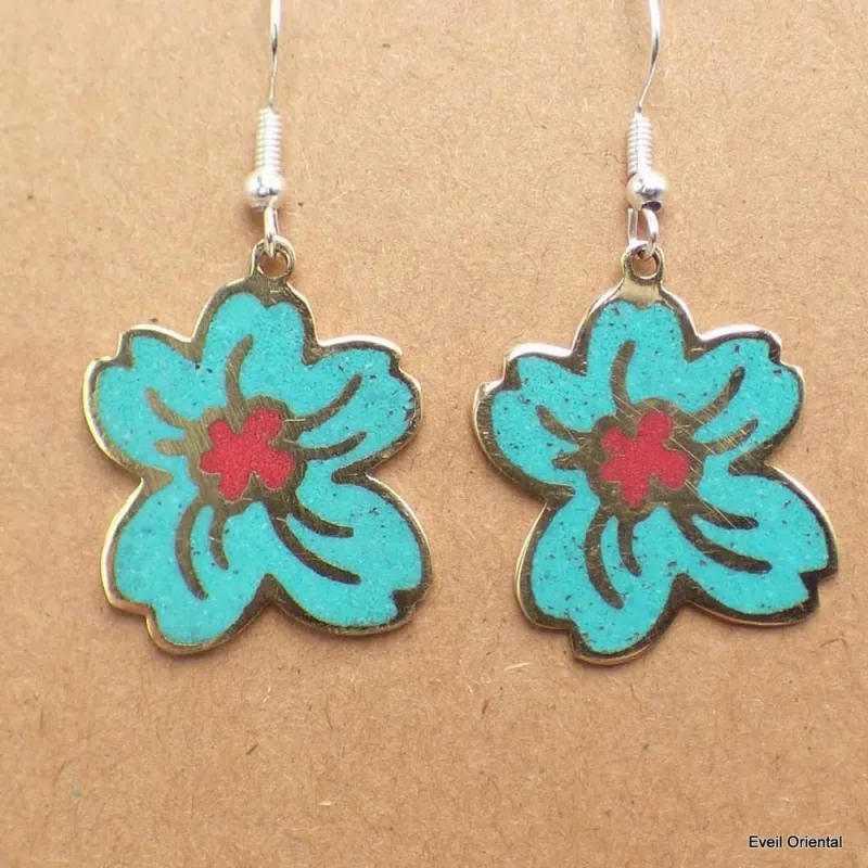 Boucle d'oreille tibétaines bouddhiste fleur du Népal - Boucles d'oreilles tibétaines