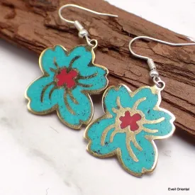 Boucle d'oreille tibétaines bouddhiste fleur du Népal - Boucles d'oreilles tibétaines