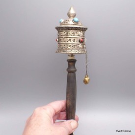 Moulin à prières bouddhiste métal blanc 23 cm Moulins à Prières tibétains PGAM33