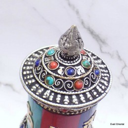 Moulin de prière tibétain métal pierres 20,5 cm 