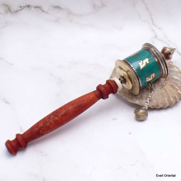 Moulin de prière bouddhiste turquoise 20 cm Moulins à Prières tibétains PGAM37