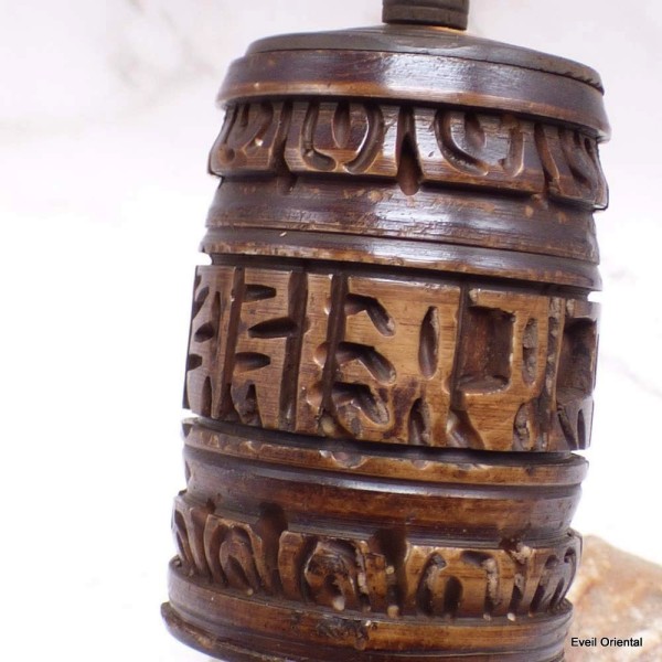 Moulin de prière bouddhiste os sculpté 17 cm Moulins à Prières tibétains PGAM38