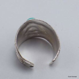 Bague tibétaine Dorjé métal blanc et Turquoise Bagues tibétaines bouddhistes 4666.15-a