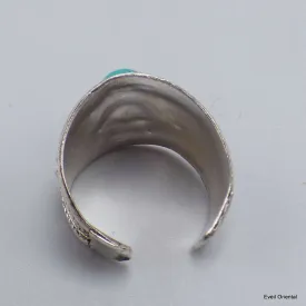 Bague tibétaine Dorjé métal blanc et Turquoise - Bagues tibétaines bouddhistes