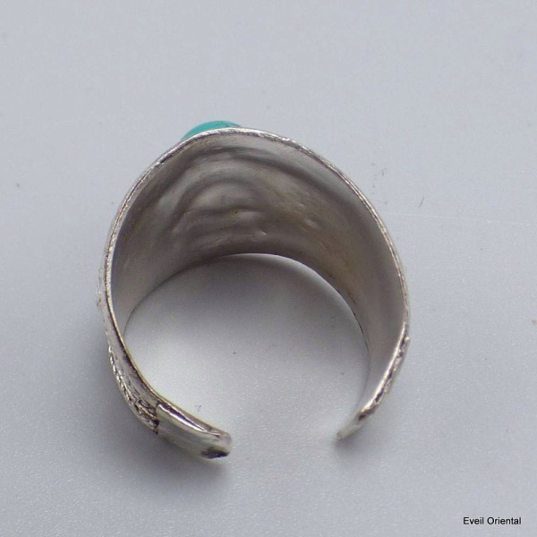 Bague tibétaine Dorjé métal blanc et Turquoise Bagues tibétaines bouddhistes 4666.15-a