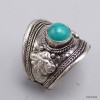 Bague tibétaine Dorjé métal blanc et Turquoise Bagues tibétaines bouddhistes 4666.15-a