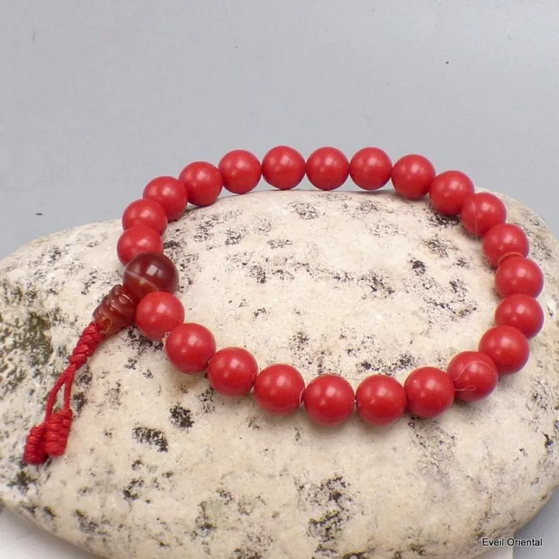 Bracelet mala tibétain en Corail bambou - Bracelet en perles et Pierres naturelles