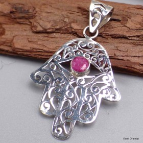Pendentif Main de Fatma argent rubis Pendentifs pierres naturelles k68.4