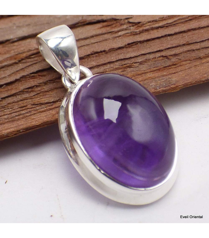 Pendentif oval en Améthyste cabochon Bijoux en Améthyste LAM50.1