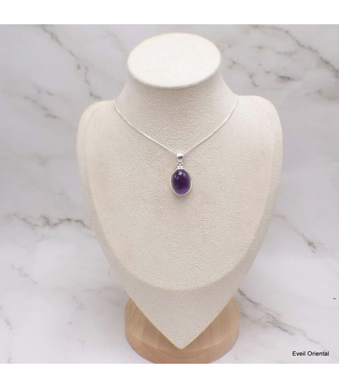 Pendentif oval en Améthyste cabochon Bijoux en Améthyste LAM50.1