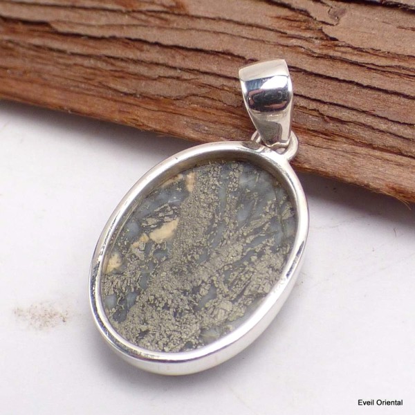 Pendentif oval en Pyrite plume Bijoux en Pyrite LAM75.3