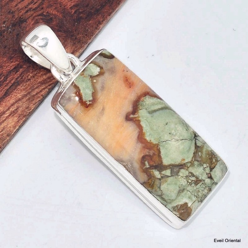 Pendentif Rhyolite verte orange 