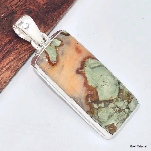 Pendentif Rhyolite verte orange - Pendentifs pierres naturelles