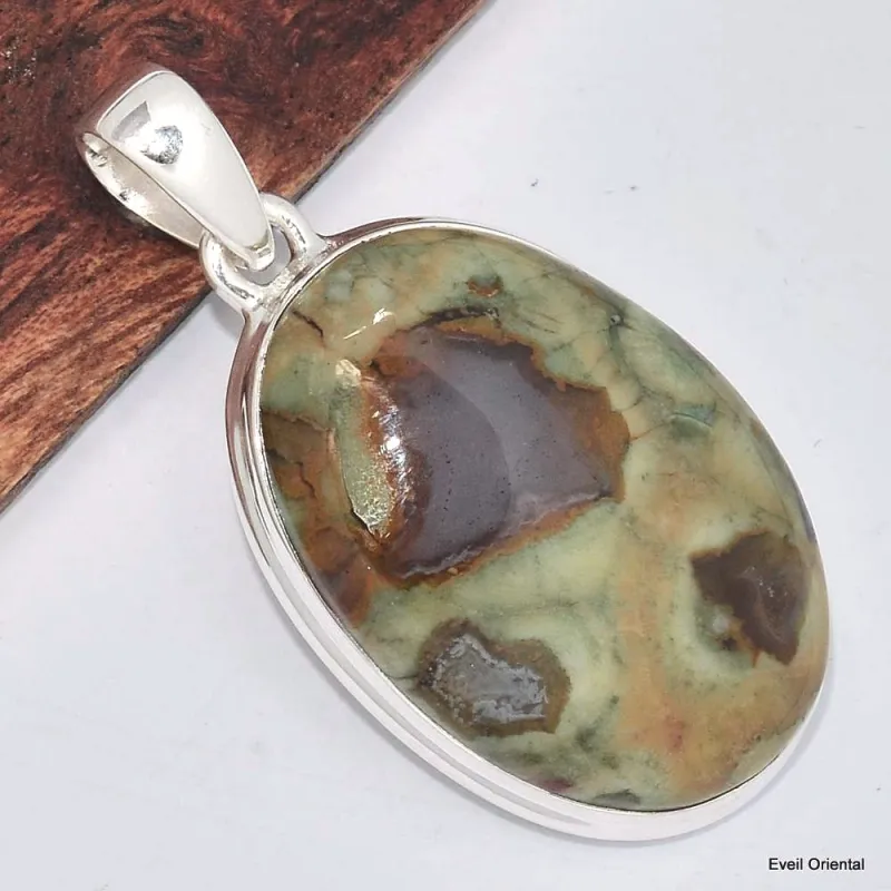 Pendentif Rhyolite verte grise - Pendentifs pierres naturelles
