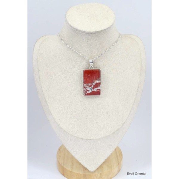 Gros Pendentif Jaspe Rouge irisé rectangulaire Bijoux en Jaspe KC3.1