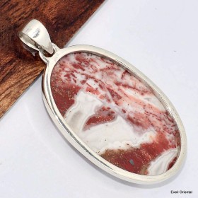 Gros Pendentif Jaspe Rouge irisé oval 