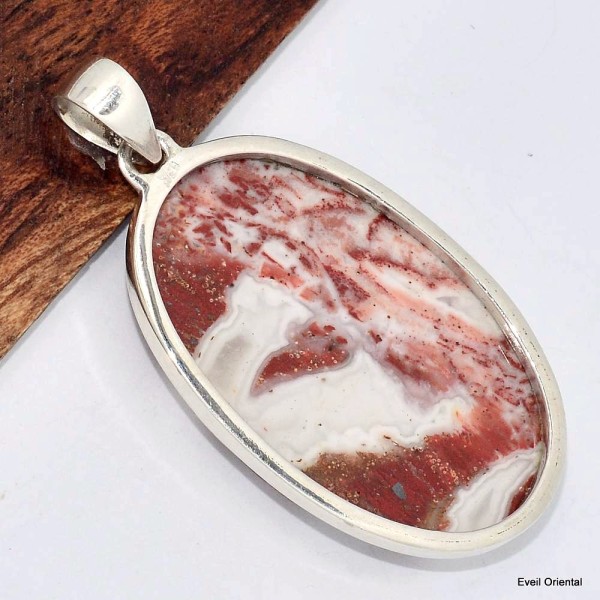 Gros Pendentif Jaspe Rouge irisé oval Pendentifs pierres naturelles KC3.3
