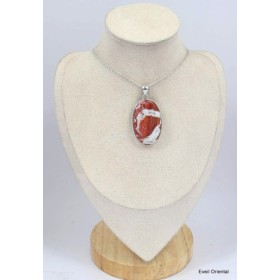 Gros Pendentif Jaspe Rouge irisé oval 