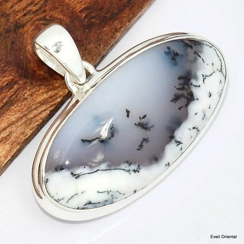 Pendentif Opale blanche dendritique Merlinite - Pendentifs pierres naturelles