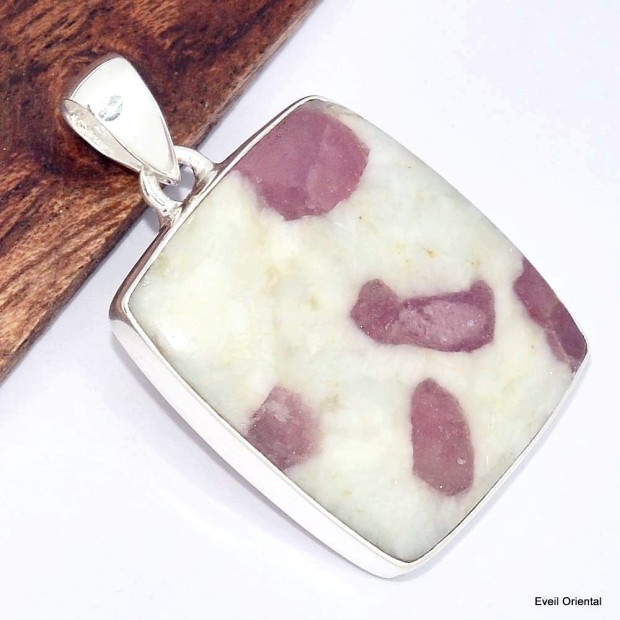 Gros pendentif Rubellite sur Quartz rectangulaire Bijoux en Tourmaline Rose KC7