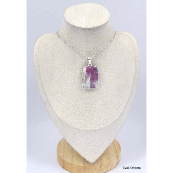 Gros pendentif Tourmaline rose sur Quartz rectangulaire Bijoux en Tourmaline Rose KC7.1