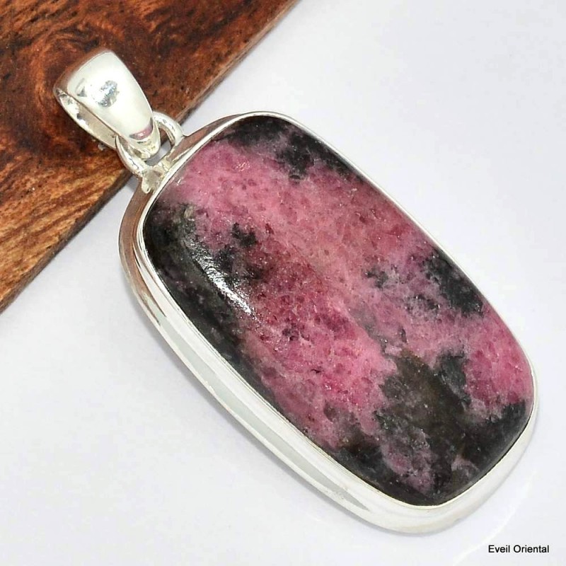 Pendentif authentique Rhodonite rectangulaire 