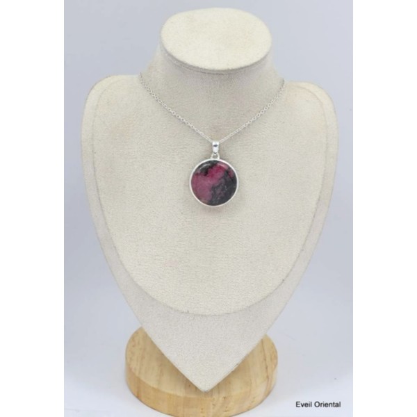 Pendentif authentique Rhodonite forme ronde Pendentifs pierres naturelles KC10.4