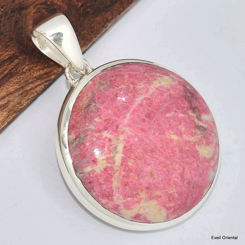 Pendentif rond en Thulite rose 