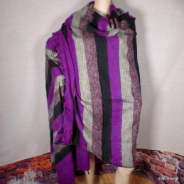 Très grand châle népalais 240 x 120 cm violet noir 