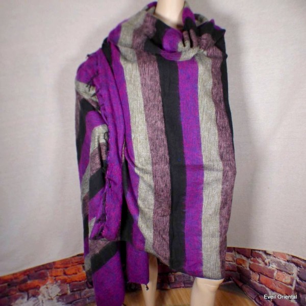 Très grand châle népalais 240 x 120 cm violet noir Très grand châle népalais 240 x 120 cm TGCN11