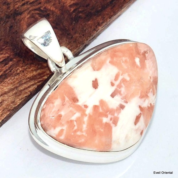 Pendentif argent Scolecite orange forme libre Bijoux en Scolecite KC19