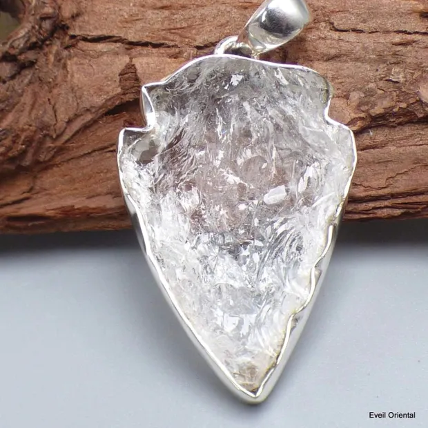 Gros pendentif Cristal Lémurien serti clos - Bijoux en Quartz Lémurien