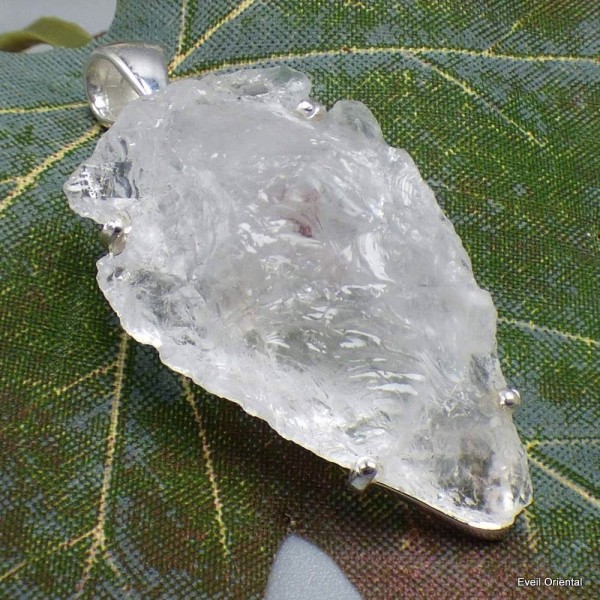Pendentif Cristal Lémurien serti griffes Bijoux en Quartz Lémurien KC21.3