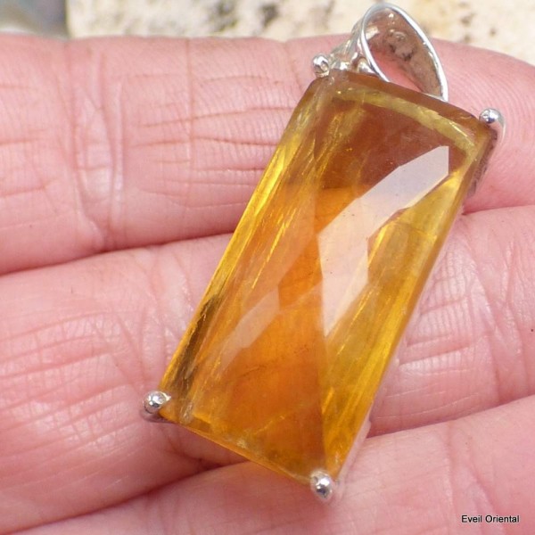 Gros Pendentif en Fluorite jaune rectangulaire Bijoux en Fluorite KC26